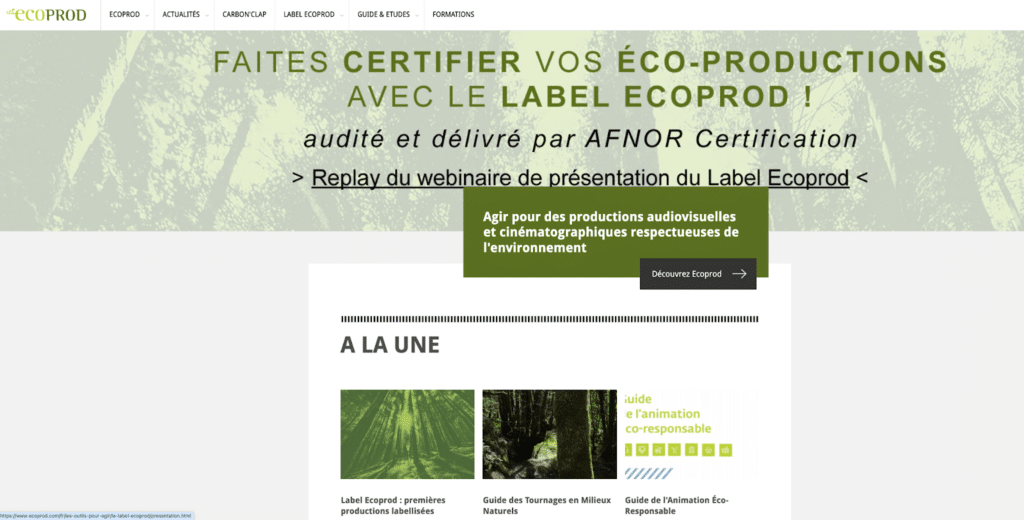 Le label ECOPROD favorise une production audiovisuelle respectueuse de l’environnement avec plusieurs réglementations écologiques